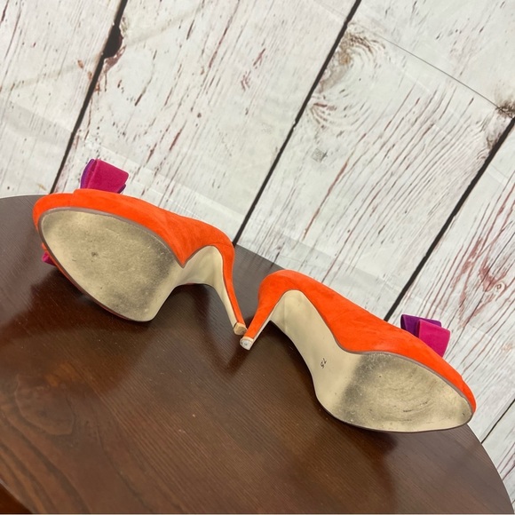 JEFFREY CAMPBELL GARRET orange combo Women's Bow Accent peep toe high heels 7.5 - Picture 5 of 16